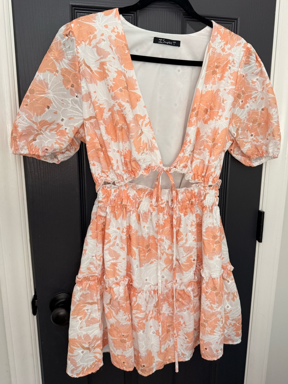 Simplee Apparel | Peach & White Floral Mini Dress